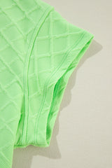 Light Green Checkered Textured Tee and Drawstring Shorts