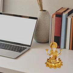Mini Hindu Goddess Lakshmi Indian Gold Figurine Meditation Resin Gift
