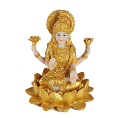 Mini Hindu Goddess Lakshmi Indian Gold Figurine Meditation Resin Gift