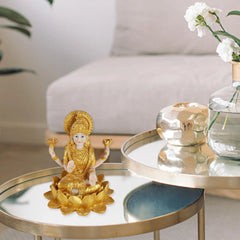Mini Hindu Goddess Lakshmi Indian Gold Figurine Meditation Resin Gift