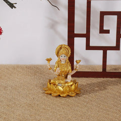 Mini Hindu Goddess Lakshmi Indian Gold Figurine Meditation Resin Gift