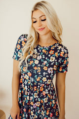 Floral Round Neck Short Sleeve Mini Dress