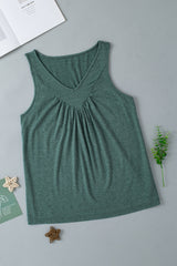 Mist Green V Neck Ruched Tank Top