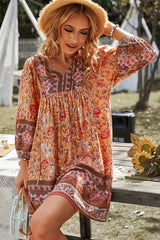 Devine Bohemian Tie Neck Balloon Sleeve Dress