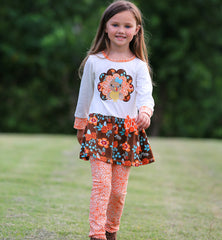 AnnLoren Big Little Girls Autumn Floral Turkey Tunic & Leggings