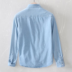 100% Cotton Men's Denim Shirts Autumn Thin Fashion Light Blue Long