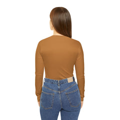 Women's Long Sleeve Tan V-neck Shirt (AOP)