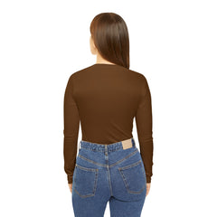 Women's Long Sleeve Brown V-neck Shirt (AOP)