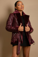 Faux Fur Collar Aviator Jacket (11729)