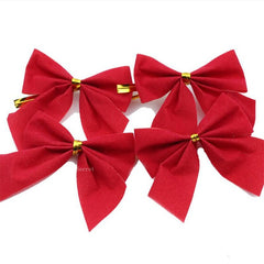 12pcs Red Christmas Bows Hanging Decorations Gold Silver Bowknot Gift