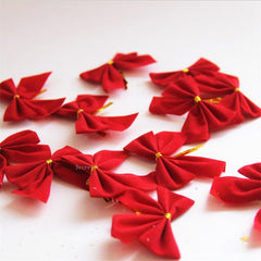 12pcs Red Christmas Bows Hanging Decorations Gold Silver Bowknot Gift