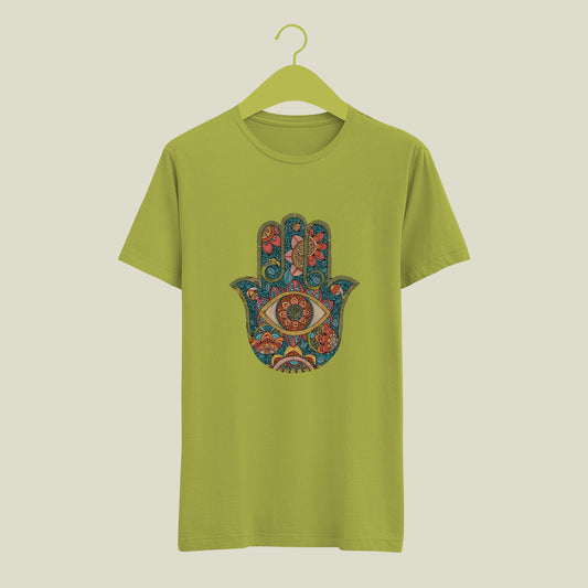 Hamsa Hand Patch Work T-shirt | Meditation, Peace, Spiritual Design Printed T-shirt