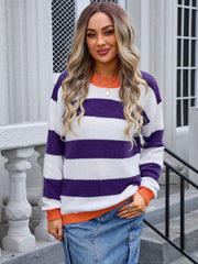 Contrast Striped Round Neck Sweater