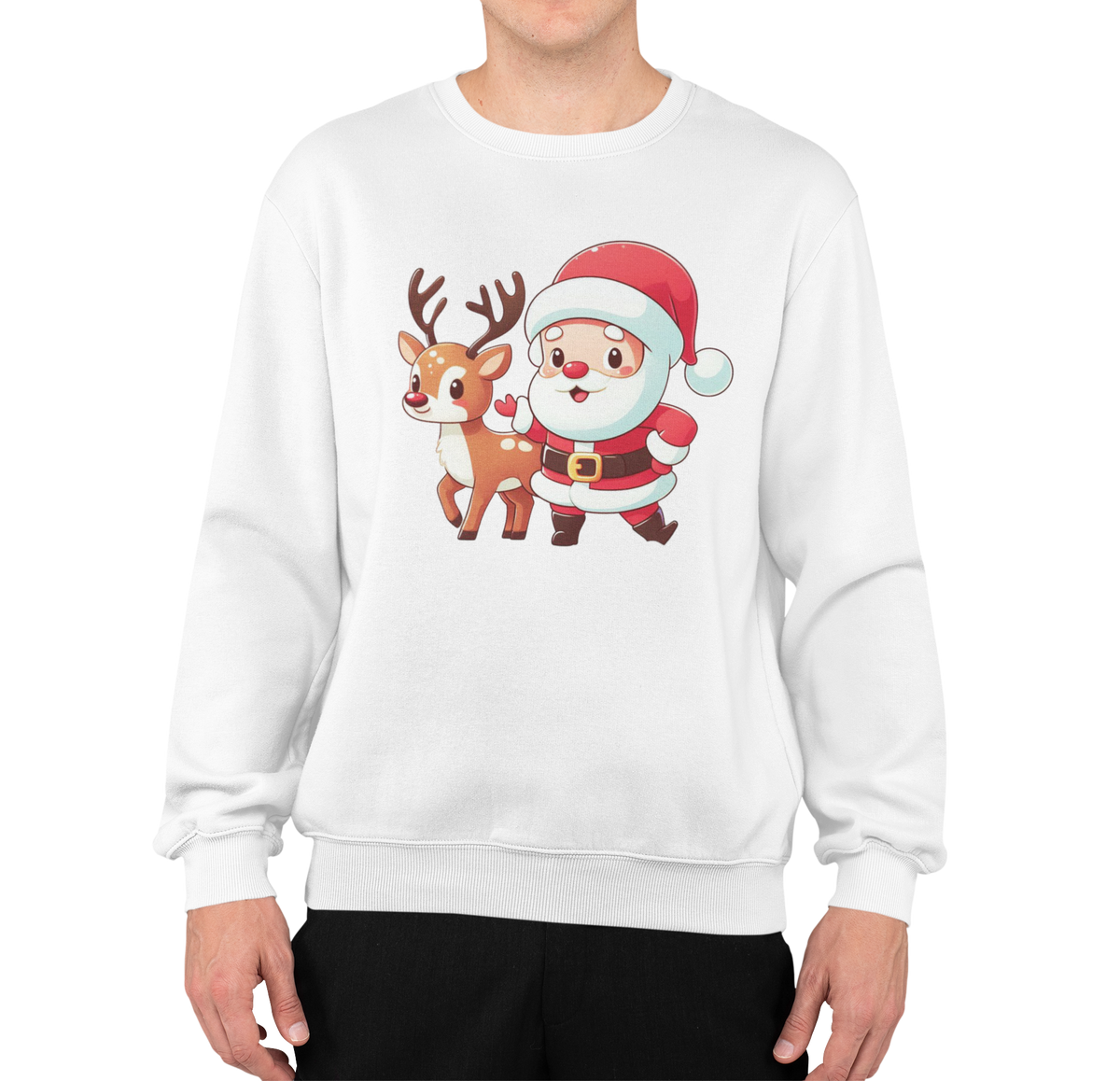 Santa's Sleigh Deer & Claus Men’s Sweaters || Classic Christmas Sweaters for Men