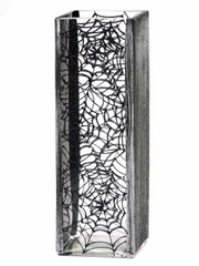 Glass Vase | Square vase | Art Decorated Glass Vase for flowers | Table vase 12 inch | Interior Design | Black Spiderweb