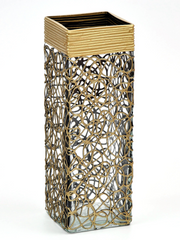 Gold Glass Vase | Square vase | Art Decorated Glass Vase for flowers | Table vase 12 inch | Interior Design | Home Decor