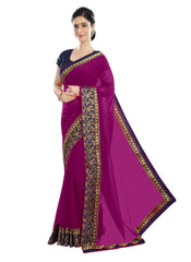 Generic Women's Chiffon Saree (Dark Pink, 5-6