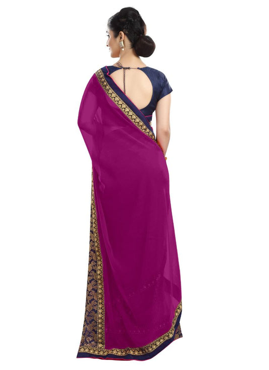 Generic Women's Chiffon Saree (Dark Pink, 5-6