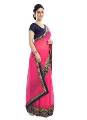 Generic Women's Chiffon Saree (Peach, 5-6 Mtrs)