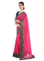 Generic Women's Chiffon Saree (Peach, 5-6 Mtrs)