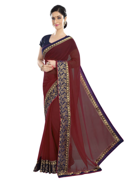 Generic Women's Chiffon Saree (Maroon, 5-6 Mtrs)