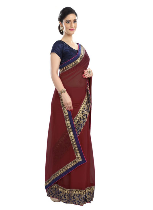 Generic Women's Chiffon Saree (Maroon, 5-6 Mtrs)