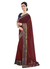 Generic Women's Chiffon Saree (Maroon, 5-6 Mtrs)