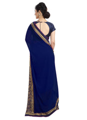 Generic Women's Chiffon Saree (Navy Blue, 5-6