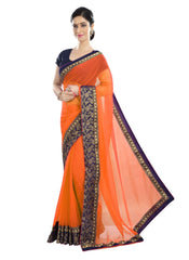 Generic Women's Chiffon Saree (Orange, 5-6 Mtrs)