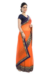 Generic Women's Chiffon Saree (Orange, 5-6 Mtrs)