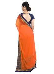 Generic Women's Chiffon Saree (Orange, 5-6 Mtrs)