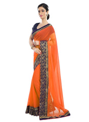 Generic Women's Chiffon Saree (Orange, 5-6 Mtrs)