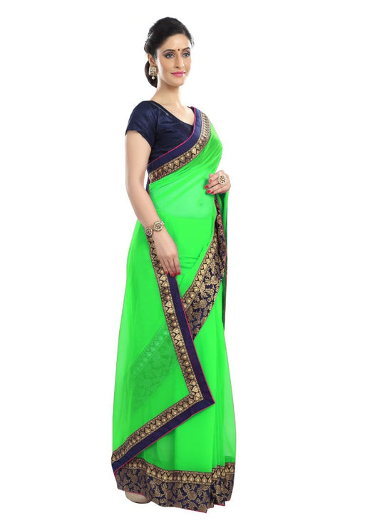 Generic Women's Chiffon Saree (Green, 5-6 Mtrs)