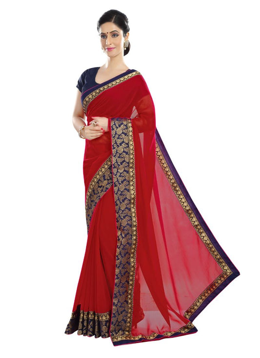 Generic Women's Chiffon Saree (Red, 5-6 Mtrs)