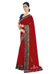 Generic Women's Chiffon Saree (Red, 5-6 Mtrs)