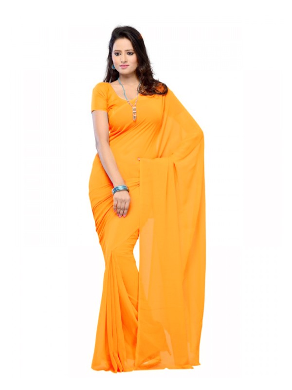 Plain Georgette Saree for Women-Yellow