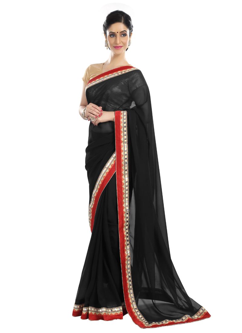 Generic Women's Chiffon Saree (Black, 5-6 Mtrs)