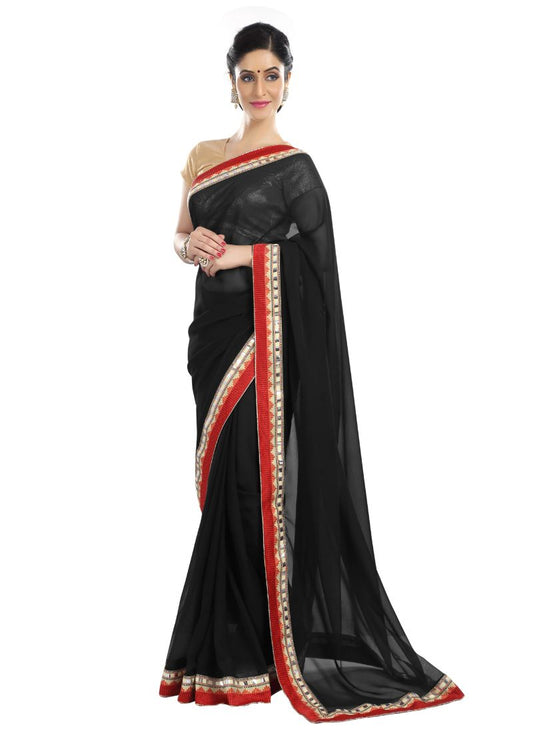 Generic Women's Chiffon Saree (Black, 5-6 Mtrs)