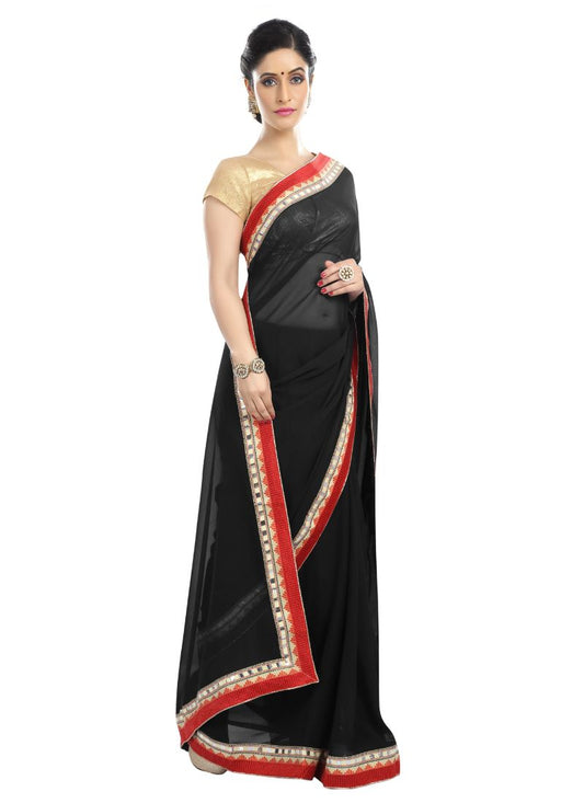 Generic Women's Chiffon Saree (Black, 5-6 Mtrs)