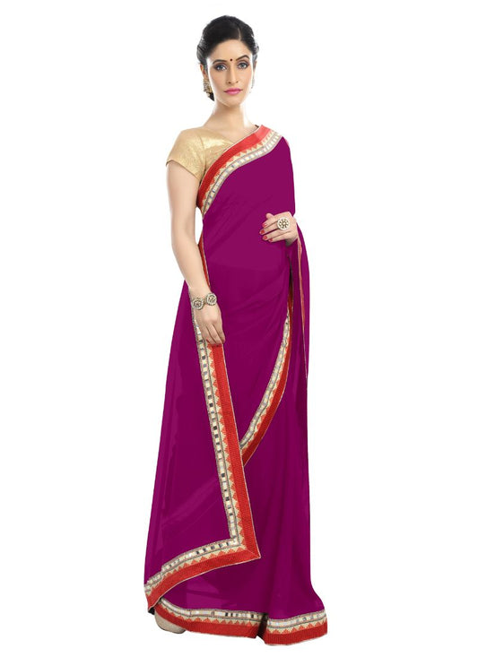 Generic Women's Chiffon Saree (Dark Pink, 5-6
