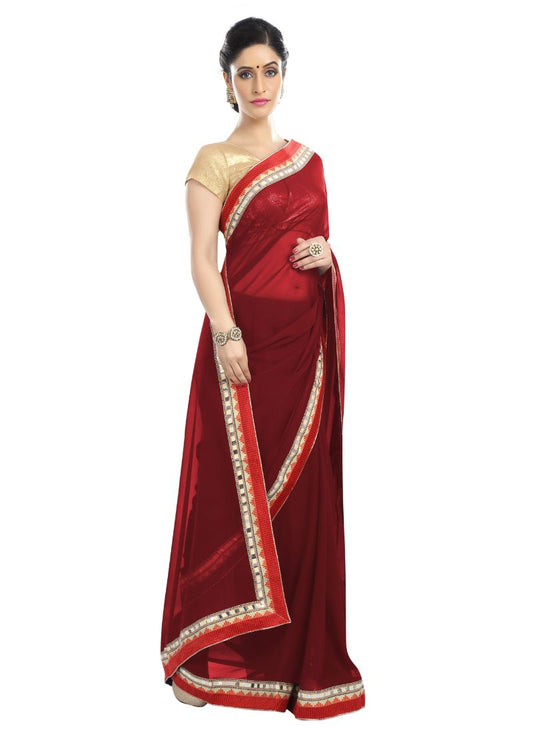 Generic Women's Chiffon Saree (Maroon, 5-6 Mtrs)