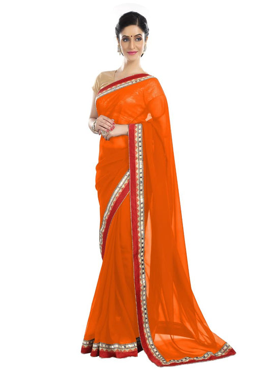 Generic Women's Chiffon Saree (Orange, 5-6 Mtrs)