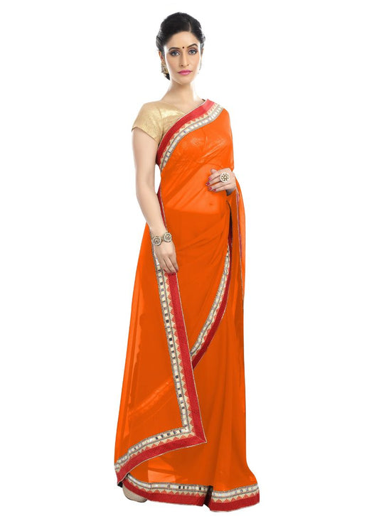 Generic Women's Chiffon Saree (Orange, 5-6 Mtrs)