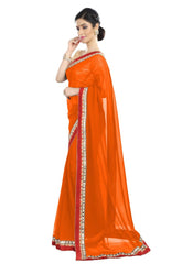 Generic Women's Chiffon Saree (Orange, 5-6 Mtrs)