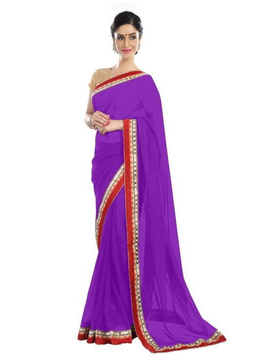 Generic Women's Chiffon Saree (Purple, 5-6 Mtrs)