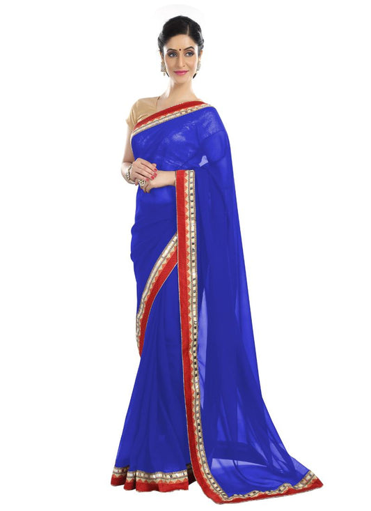 Generic Women's Chiffon Saree (Royal Blue, 5-6