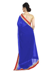 Generic Women's Chiffon Saree (Royal Blue, 5-6