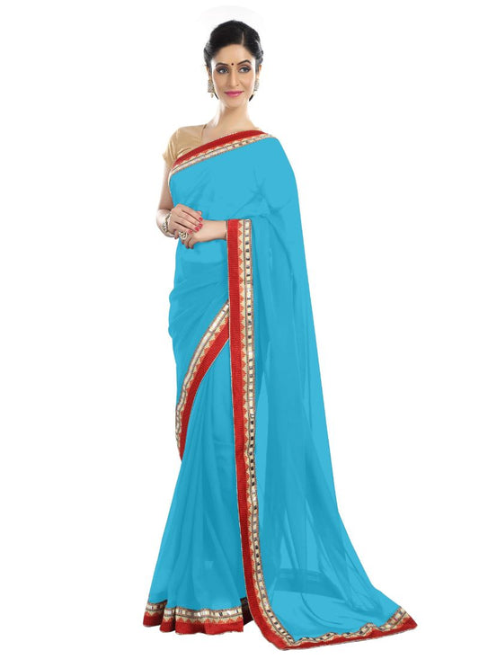 Generic Women's Chiffon Saree (Sky, 5-6 Mtrs)