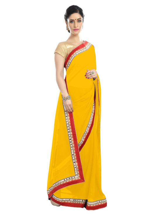 Generic Women's Chiffon Saree (Yellow, 5-6 Mtrs)