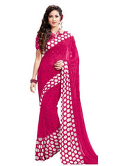 Georgette Digital Saree With Blouse-Dark Pink